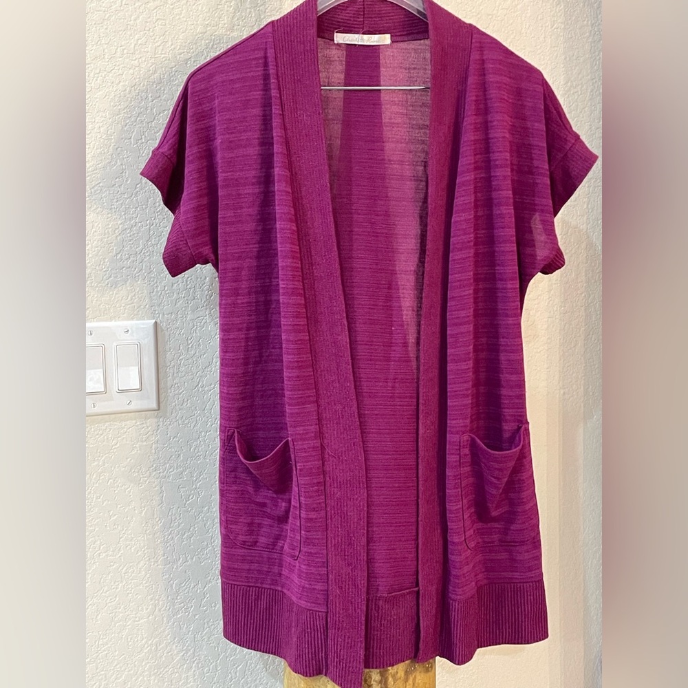 💕 Charlotte Russe | Fuchsia Open Front Knit Cardigan w Pockets Ladies SZ M GUC